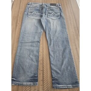 True Luck Denim Blue Jeans Men 34 X 30 Preppy Western Whiskering Embroided Rodeo